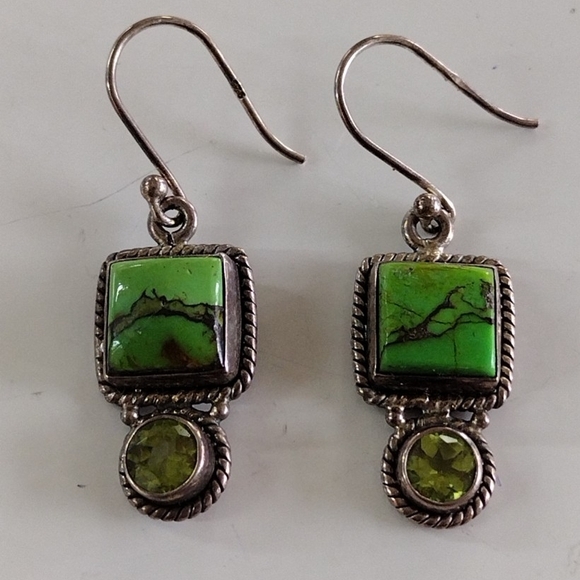Green Gemstone Sterling Silver Dangle Earrings